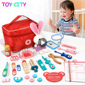 Safety wooden material Pretend Play game children Training dentisit Role mini Simulation Medical Kits Model for girls 2 – 6 years