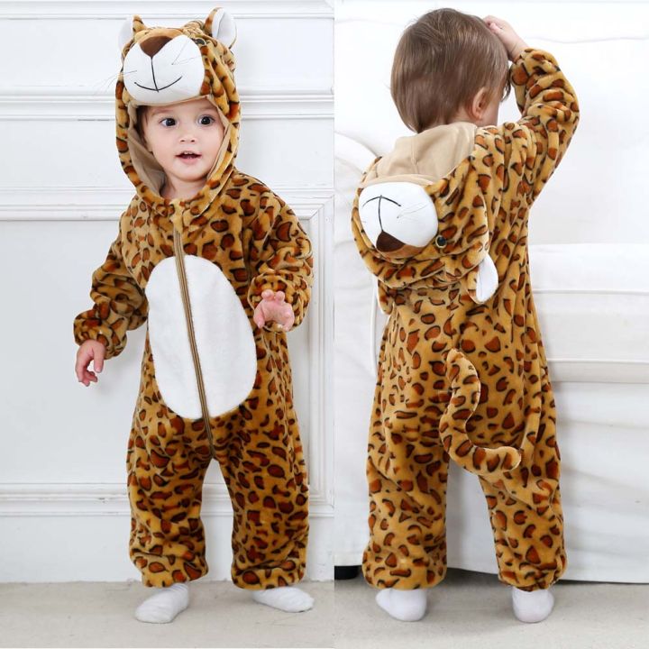 Leopard Panda Plush Hooded Baby Winter Set – Brown & Black main image 1