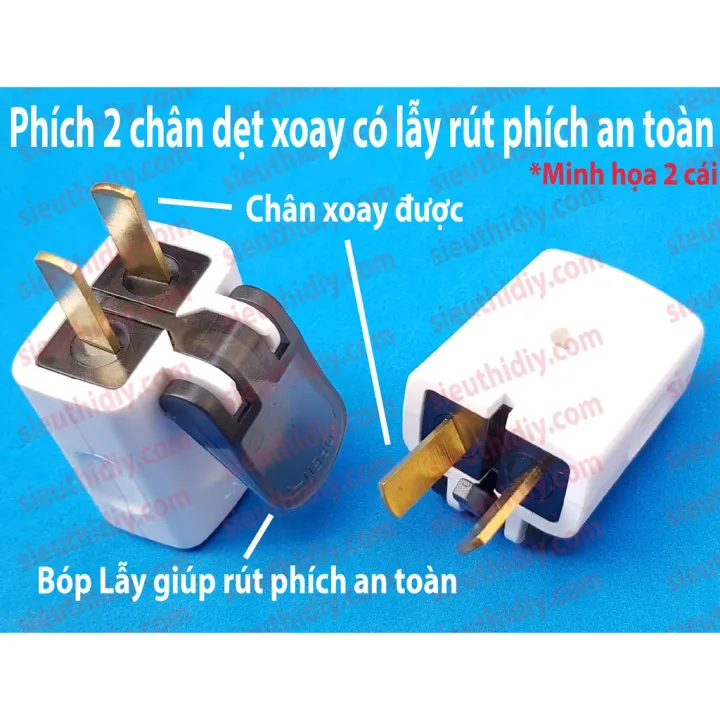 Phích cắm có lẫy rút an toàn, chân xoay, chân dẹt Đồng dầy