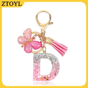 ZTOYL  A-Z mơ mộng sequin chữ Keychain cho phụ nữ tua bướm mặt dây chuyền ban đầu Keyring ví túi treo quyến rũ Xe móc chìa khóa