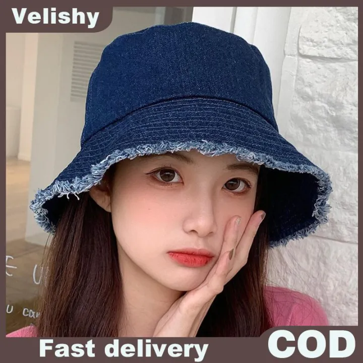 Velishy🔥🔥🔥 หมวกทรงหม้อหมวกผ้ายีนส์หมวกชาวประมงหญิงหมวกกันแดดอเนกประสงค์ ...