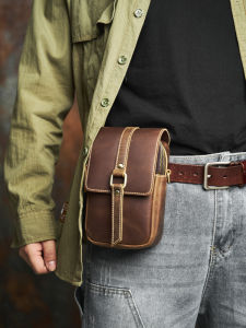 Mens Leather Vintage Style Waist Bag Durable Waist Packs Belt Messager Shoulder Bags Outdoor Male Fanny Pack 7 Inch NASVA