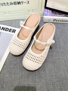 [Free Shipping] Womens summer outdoor wear silver closed-toe mules with internal height increase woven hollow breathable mule sandals