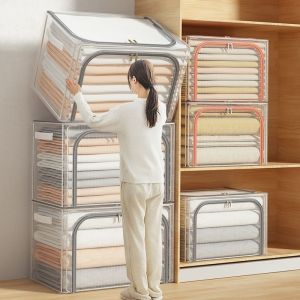 SIG081🔥พร้อมส่ง🔥 กล่องเก็บของโปร่งใส กล่องเก็บเสื้อผ้า กล่องพับ กล่องใส่ผ้า กล่อง  กล่องใส่ของ อุปกรณ์จัดเก็บเสื้อผ้า ผ้าห่ม โครงเหล็กกล้า