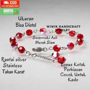 Gelang Tangan Wanita Swarovski Original Stainless Tahan Karat kristal Merah Siam 6 mm Kado Hadiah Terbaru