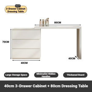 KEKEE Retractable Vanity Table with 6 Drawers Dresser White Modern Makeup Desk Space Saving Dressing Table Furniture for Bedroom Small Apartment