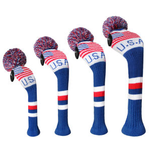 Scott Edward 4pcs/Set Golf Club Head Cover Wood Driver 1 3 5 Fairway Woods Headcover Personalised Pattern Knit Fluffy Pom Decorate Your Golf BagsGolf Club Protector for Golfer Men and Women Easy to put on and off Striped Pattern
