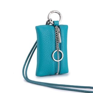 ZIAAN PU Leather Hanging Neck Coin Purse Japanese Style Solid Color Lanyard Wallet Portable Hanging Rope Mini Storage Bag Key Storage