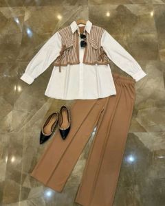 BISA COD - LULU ONESET Setelan Wanita Terbaru 2024 Set Atasan Dan Bawahan Wanita Set Import BKK Bahan Caramell Knit + Koduroy Knit mix Crinkle Celana Cargo Wanita Celana Panjang Wanita Kulot Simple Outfit Kantor Kuliah Kemeja Outer Set Korean Luaran Crop