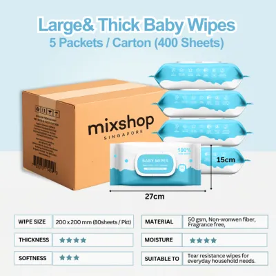 Mixshop Baby Wet Wipes Mini Large Thick Unscented Alcohol-Free Safe Travel & Home Daily Use
