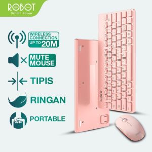 ROBOT Portable Mini Wireless Keyboard and Mouse Combo Black/RED KM3000 - Garansi Resmi 1 Tahun