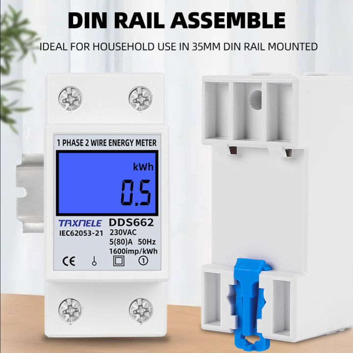 TAXNELE 80A Din Rail Single Phase Two Wire LCD Digital Display Power ...