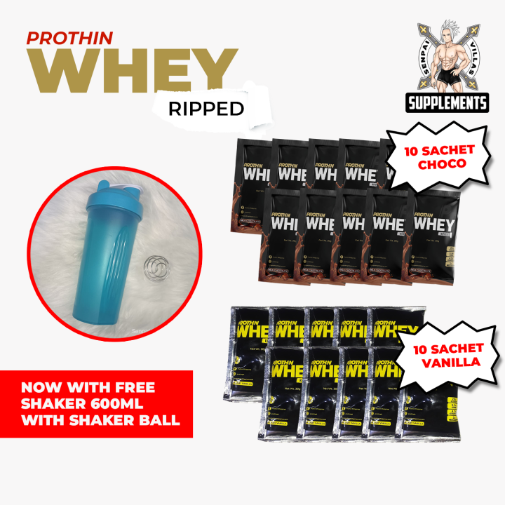 Prothn PROTHIN WHEY RIPPED 10 SACHETS CHOCO AND 10 SACHETS VANILLA WITH FREE ...