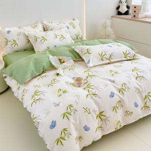 Fresh Bamboo Printed Duvet Cover Set or Single Duvet Covers Soft Thick Brushed Pastoral Style Quilt Case Aesthetic Bedroom Linen2026