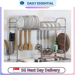 【DAILY ESSENTIAL】 Stainless Steel Single Layer Over Sink Dish Rack 60 70 90 cm