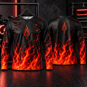 Womens Plus Size Flame Graphic Long Sleeve Quick Dry Motorcycle Riding Jersey Top LA045