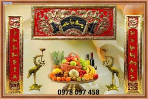 Gạch tranh 3D - tranh câu đối phòng thờ