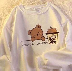 BOBA BEAR SWEATER CREWNECK WANITA KOREAN STYLE BAHAN KATUN FLEECE TEBAL HALUS PREMIUM QUALITY