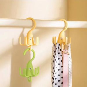 YINGXING 2 Pieces Cartoon 360° Rotating Clothes Hook Space Saving Decorative Rotatable Closet Hooks Portable Plastic Scarf Storage Rack For Wardrobe