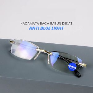 Kacamata Baca Rabun Dekat Pria Wanita Plus 1 - 4 Frameless Anti Blue Light Reading Glasses