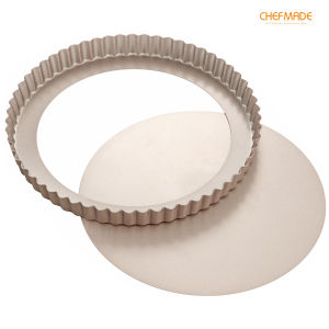 [SG Stock] 9.5 Inch Quiche Tart Pan Carbon Steel Non-stick Removable Bottom Round Wave Edge Bakeware Champagne Gold
