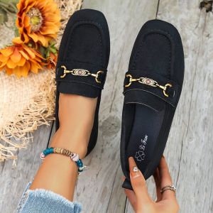 Free Shipping Plus-Size WomenS Loafers 2026 New Collection Solid Color Fashionable And Casual With Metal Buckles Slip-On Style