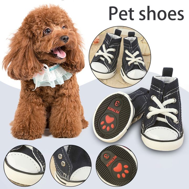 4 Pcs Anti-skidding Canvas Dog Shoes Pet Shoes Waterproof Shoes Sneakers  Breathable Booties For Dog Denim Socks Pet Supplies