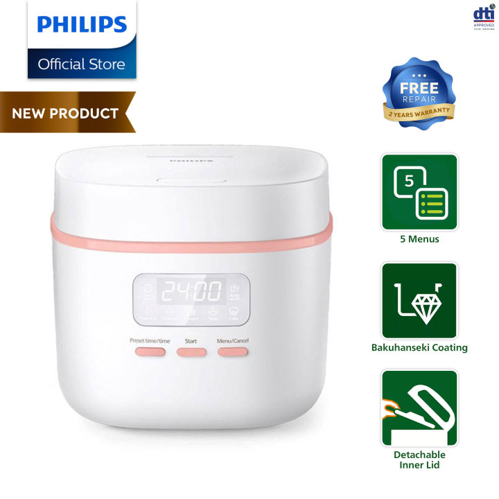 PHILIPS Mini Digital Rice Cooker 0.54L - 3 Cups For Small Families, Auto Keep Warm HD3064/62