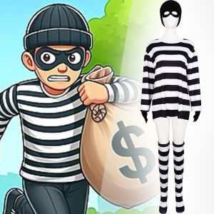Gifts Cross-border New Products Halloween Thief Cosplay Set Long Sleeve Striped Costume Cosplay Stage Performance Costume