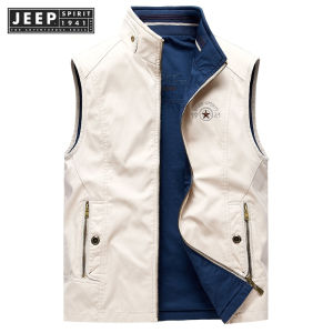 Jeep Spirit 1941 Estd เสื้อกั๊กใส่สองด้านสำหรับผู้ชายผ้าฝ้ายแท้เสื้อผ้าทำงานอเมริกันแจ็คเก็ตม้าตกปลาการพักผ่อนกลางแจ้งเสื้อโค้ทไหล่ Kam