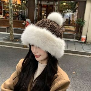 MADEWITH Thick Plush Mongolian Hat Faux Lambswool Ear Covering Plush Winter Hat Gifts Warm Pom Pom Hat Women