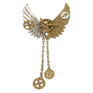 Women Men Steampunk Gears Brooch Wing Chain Pentagons Breastpin Halloween Cosplay Decors Fashion Christmas Gift