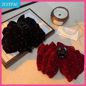 JCSYFAC 1 cái kẹp tóc nơ nhung màu đỏ đen cho phụ nữ công chúa đầu lấy móng vuốt tóc Mũ kẹp tóc lớn Phụ kiện tóc của cô gái