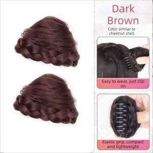 OMQAIO 2Pcs Synthetic Cat Ear Wig Chignon Sweet Hair Extensions Claw Clip Bun Hairpiece Korean Style Natural Updo Flower Bun Women