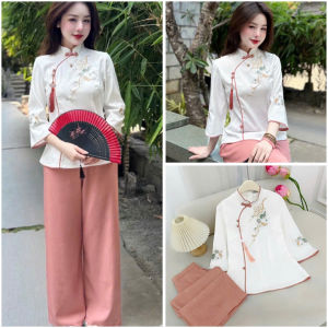 Đồ Lam Đi Chùa #Vải lụa hoa nổi# Quần Áo Nữ