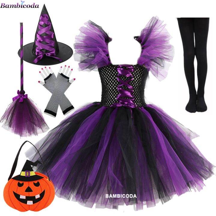 2025 Disguise Witch Costume For Girls Halloween Tutu Knee Dress With