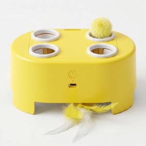 OUTOPEN Multi Hole Game Electric Whack Mole Cat Toy Auto Pop Up Pom Pom Balls 3 Mode Feather Cat Chase Game Toy Pet Electric Teaser Toy Bite Resistant Automatic Cat Entertainment Toy For Kitten Adult Cat