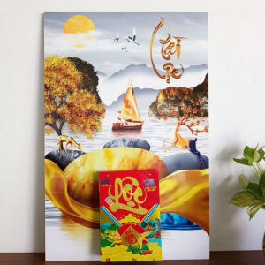 Lịch tết 2026 lịch phong thủy tráng gương bằng gỗ Hươu Tài Lộc có gắn bloc lịch