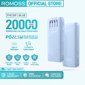 Romoss PFC20 20000mAh Powerbank 22.5W / PD20W Fast Charging with Built-in Cable 3 Output 2 Input LED Display Portable Power bank