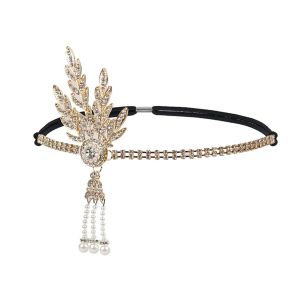 W0AGZ4J2 High Quality Diamond Headdress Vintage Pearl Headband Gatsby Flapper Bridal Headpiece Dress Accessories