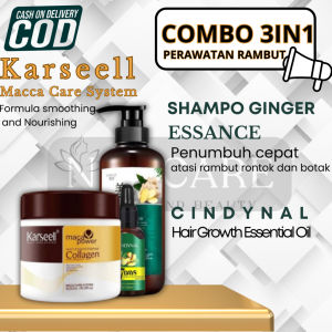 PAKET LENGKAP 3IN1 PERAWATAN RAMBUT Karseel Hairmask Treatment serum jahe shampo jahe mengatasi penipisan rambut