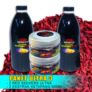 BERRITZ Paket Hemat 3 Red Seekers Ultra dan Ekstrak Ketapang Pekat Pakan ikan channaarwanalouhan