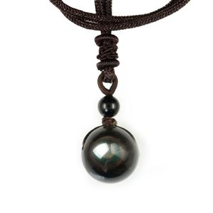 GENENIC Good Quality Chic Jewelry Top Natural Crystal Black for Lovers Lucky Rainbow Ball Obsidian Eye Pendant