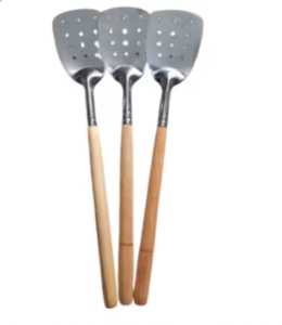 Spatula Sutil Kayu Stainless Lubang / Sodet Tebel / Alat Kitchenware Stainless Modern