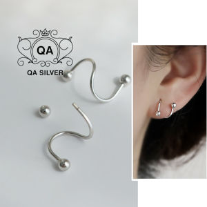 Khuyên tai bạc 925 xoắn tròn chốt bi vặn bông nam nữ S925 HELIX QA SILVER Earrings EA200406