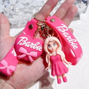 Cartoon Barbie Pvc Keychains Pink Barbie Figure Love Heart Pendant Key Chains Women Bag Car Key Holder Keyrins Accessories Gifts