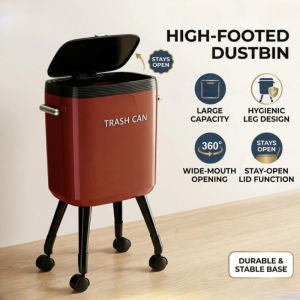 【Free 50pcs rubbish beg】12L Modern High Footed rubbish bin Trash Can Silent Sliding Lid Portable Wheels tong sampah垃圾桶