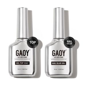 GAOY Gel  Coat and Nail Glue Gel Set 2 Pcs 16ml Clear Glossy No Wipe Combination for UV Light