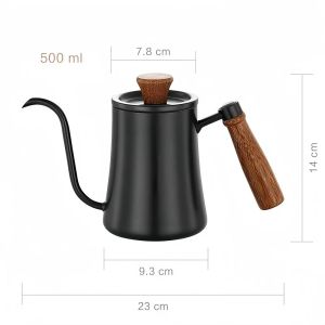 Coffee Pot with Lid 304 Stainless Steel Clear Scale Solid Wood Handle High Quality Hand-made Coffee Utensils 500ML