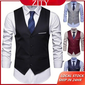 ZITY Mens Single Breasted Waistcoat Business Suit Vest Semi Formal Attire for Men
